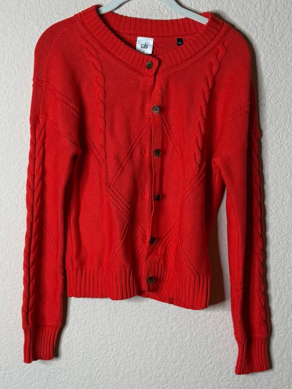 Cabi 5449 Orange Button Up Cable Cardigan Size Small
